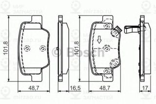 Комплект тормозных колодок (дисковый тормоз) BOSCH 0986494404