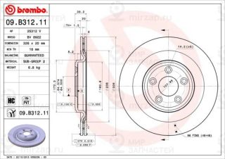 Тормозной диск BREMBO 09B31211