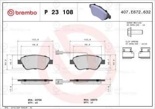 Комплект тормозных колодок (дисковый тормоз) BREMBO P23108