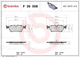 Комплект тормозных колодок (дисковый тормоз) BREMBO P36008