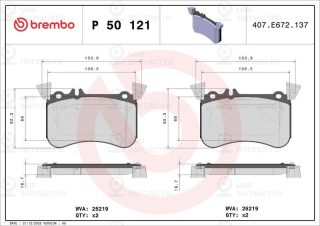 Комплект тормозных колодок (дисковый тормоз) BREMBO P50121
