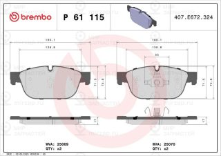 Комплект тормозных колодок (дисковый тормоз) BREMBO P61115