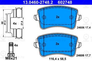 Комплект тормозных колодок (дисковый тормоз) ATE 13046027482