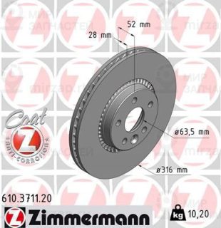 Тормозной диск ZIMMERMANN 610371120