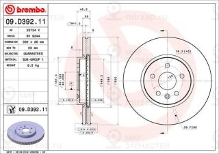 Тормозной диск BREMBO 09D39211