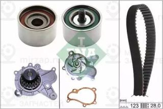 Комплект ГРМ с помпой HYUNDAI/KIA 2.0/2.2CRDI 2002 > (ролик 2шт+ремень 123х28+по INA 530050230