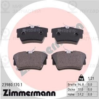 Комплект тормозных колодок (дисковый тормоз) ZIMMERMANN 239801701