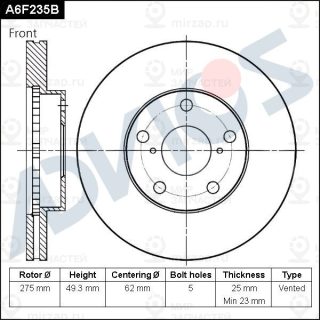 Тормозной диск ADVICS A6F235B