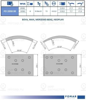 Комплект тормозных башмаков, барабанные тормоза FOMAR FO205800