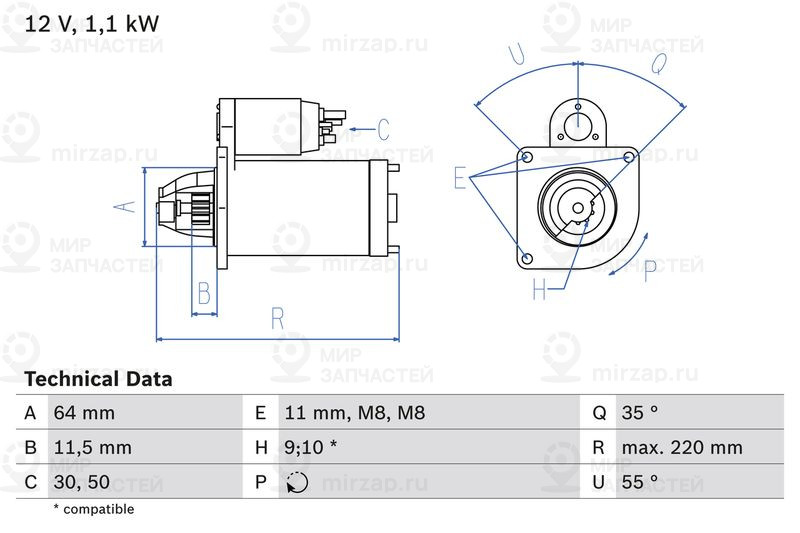 Стартер BOSCH 0986018880