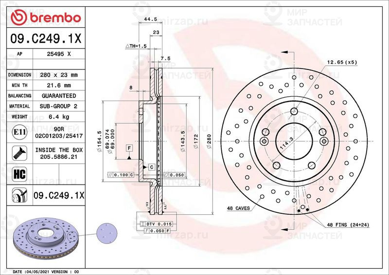 Тормозной диск BREMBO 09C2491X