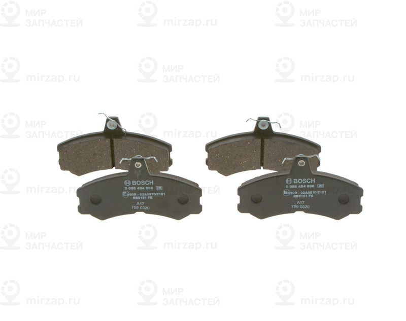 Комплект тормозных колодок, дисковый тормоз BOSCH 0986494866