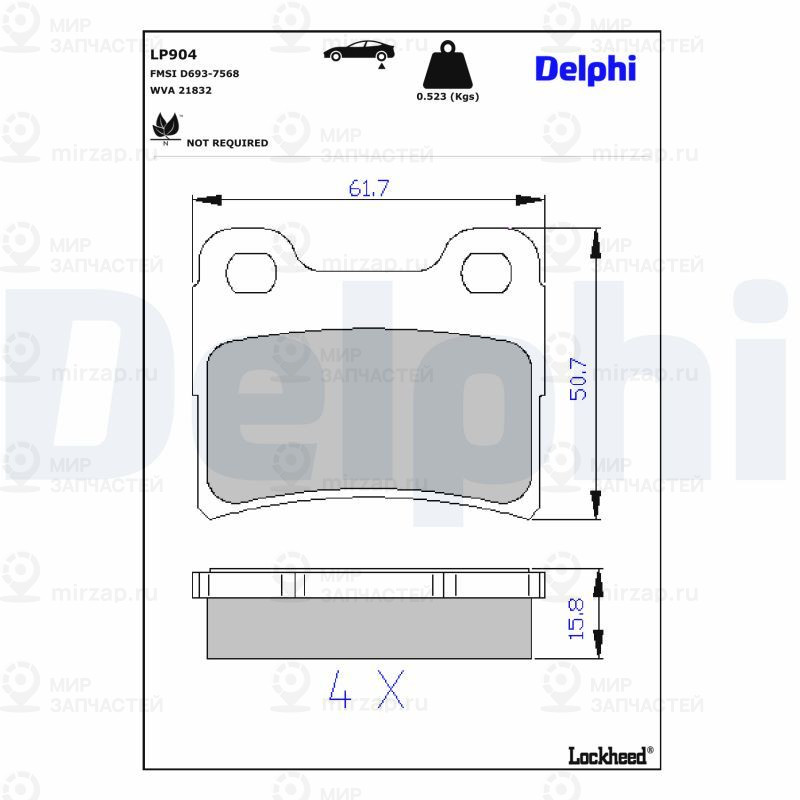 Комплект тормозных колодок, дисковый тормоз DELPHI LP904