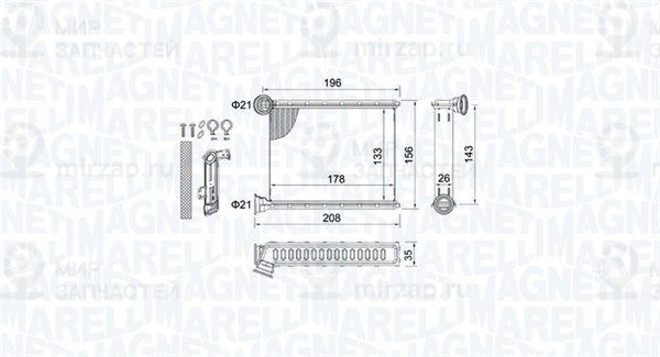 Теплообменник, отопление салона MAGNETI MARELLI 350218459000