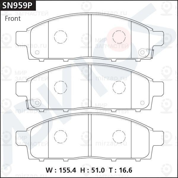 Комплект тормозных колодок, дисковый тормоз ADVICS SN959P