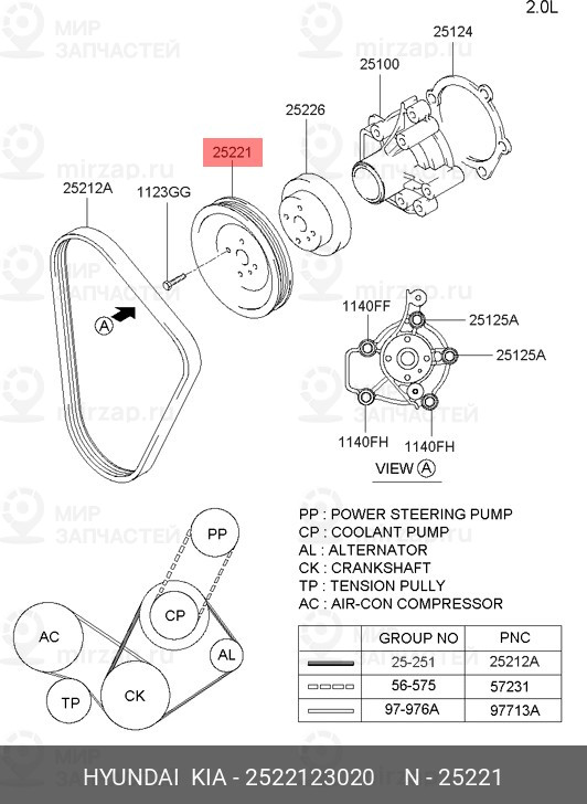 Запчасть HYUNDAI 2522123020