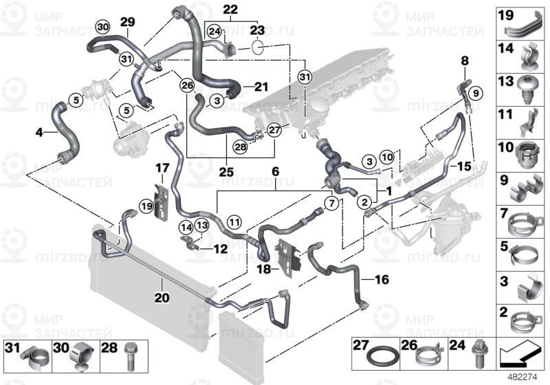 Держатель шланга системы охлаждения
 BMW 17127583106