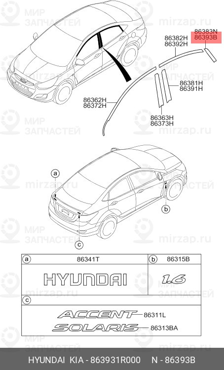 Запчасть HYUNDAI 863931R000