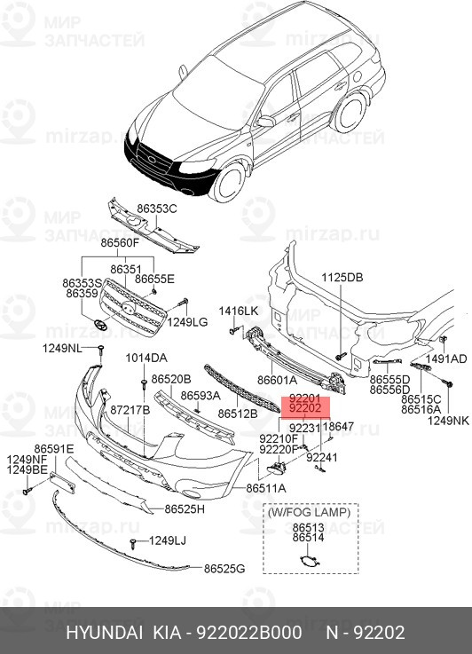 Запчасть HYUNDAI 922022B000