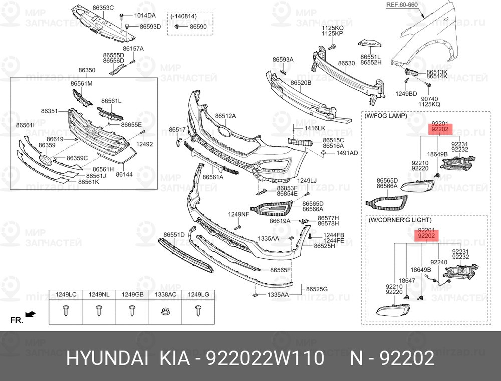 Запчасть HYUNDAI 922022W110
