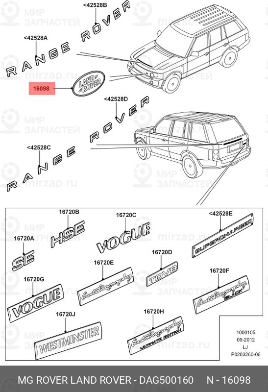 Запчасть LAND ROVER DAG500160