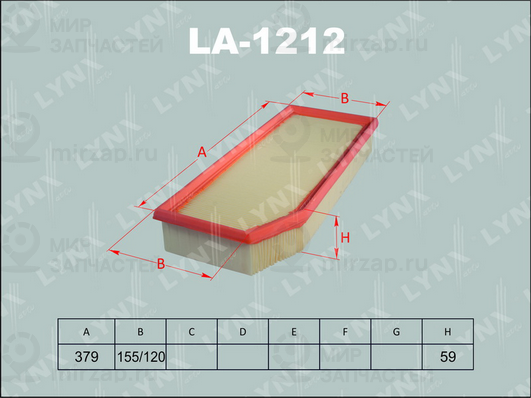 Воздушный фильтр LYNX LA1212