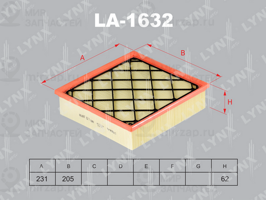 Воздушный фильтр LYNX LA1632