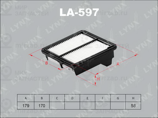 Воздушный фильтр LYNX LA597