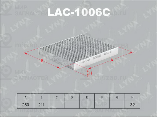 Фильтр, воздух во внутренном пространстве LYNX LAC1006C