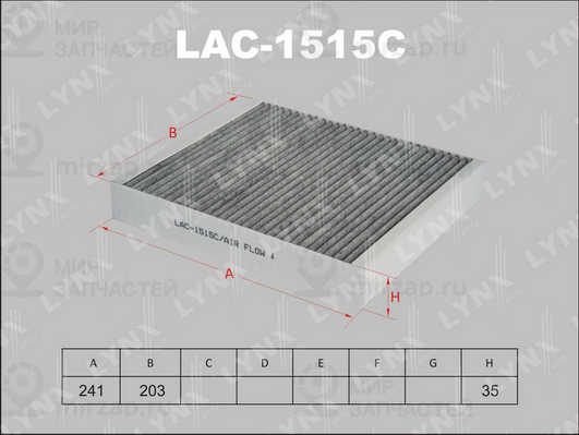 Фильтр, воздух во внутренном пространстве LYNX LAC1515C