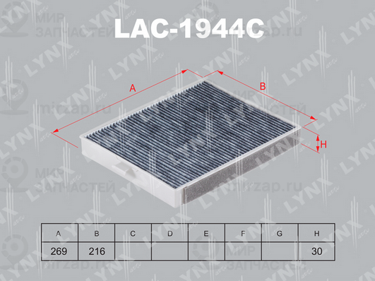 Фильтр, воздух во внутренном пространстве LYNX LAC1944C