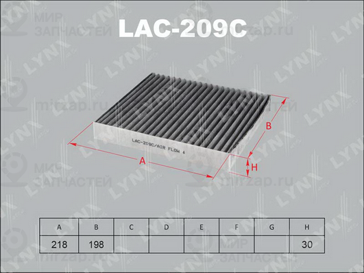 Фильтр, воздух во внутренном пространстве LYNX LAC209C
