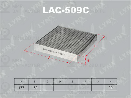 Фильтр, воздух во внутренном пространстве LYNX LAC509C