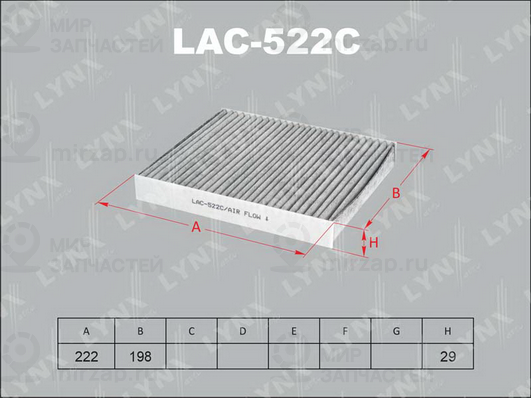 Фильтр, воздух во внутренном пространстве LYNX LAC522C