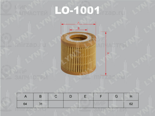Фильтр масляный LYNX LO1001