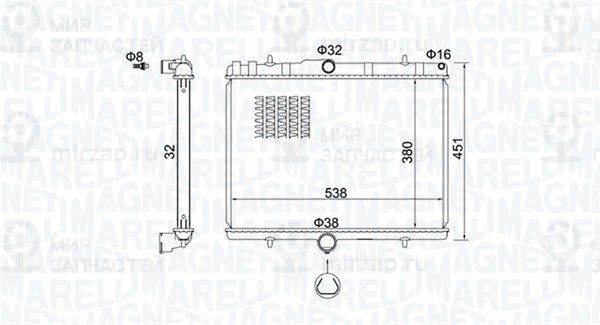 Радиатор, охлаждение двигателя MAGNETI MARELLI 350213151800