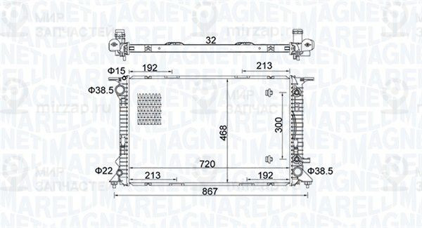 Радиатор, охлаждение двигателя MAGNETI MARELLI 350213161800