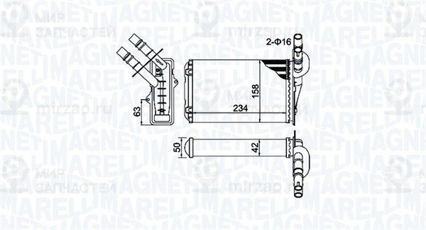 Теплообменник, отопление салона MAGNETI MARELLI 350218404000