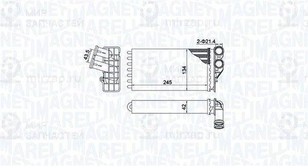 Теплообменник, отопление салона MAGNETI MARELLI 350218430000