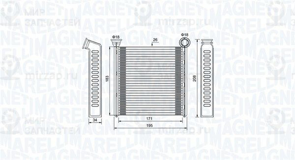 Теплообменник, отопление салона MAGNETI MARELLI 350218448000