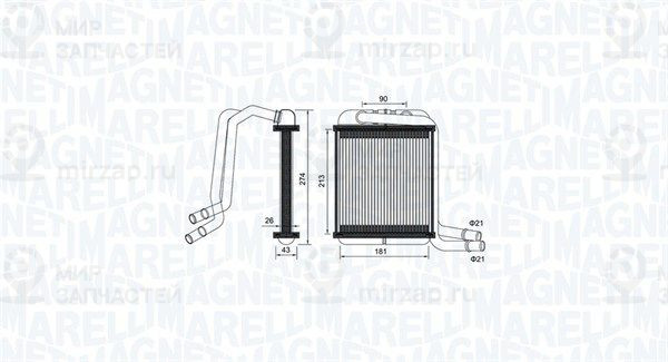 Теплообменник, отопление салона MAGNETI MARELLI 350218458000