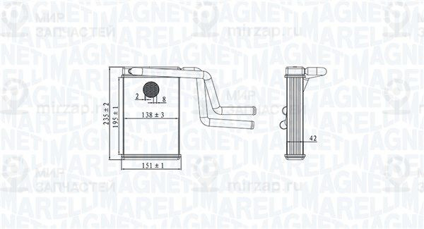 Теплообменник, отопление салона MAGNETI MARELLI 350218487000