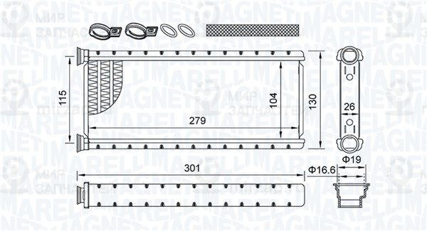 Теплообменник, отопление салона MAGNETI MARELLI 350218514000