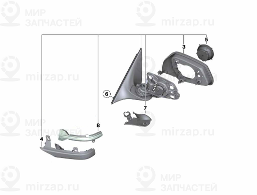 Наружное зеркало с обогр. без стекла л
 BMW 51167350687