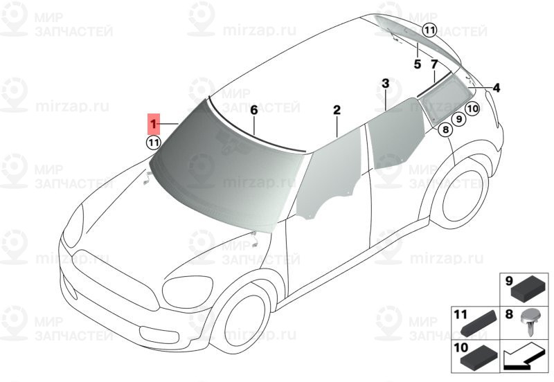 ЛОБОВОЕ СТЕКЛО
 BMW 51317380736