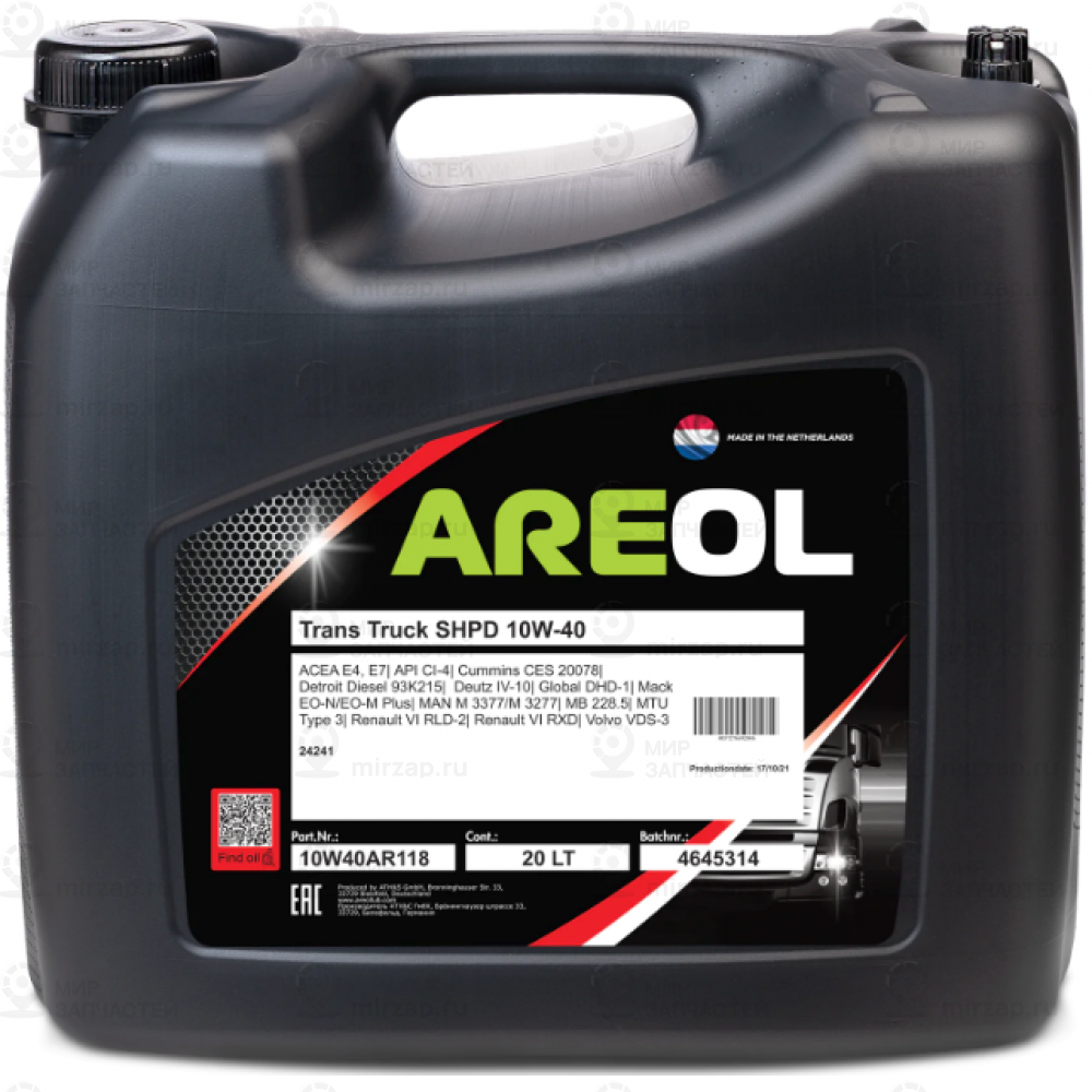 Areol Trans Truck Shpd 10W40 (20L)_Масло Моторное! Синт. \ Acea E4/E7, Api Cf, M AREOL 10W40AR118