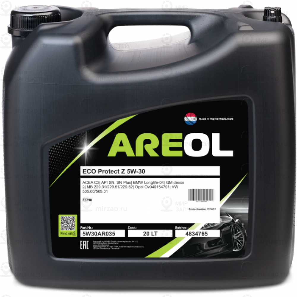 Areol Eco Protect Z 5W30 (20L)_Масло Моторн.! Синт.\Acea C3,Api Sn,Mb 229.51/229 AREOL 5W30AR035