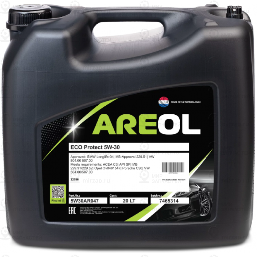 Areol Eco Protect 5W30 (20L)_Масло Моторное! Синт.\ Acea C3, Api Sn, Vw 504.00/5 AREOL 5W30AR047