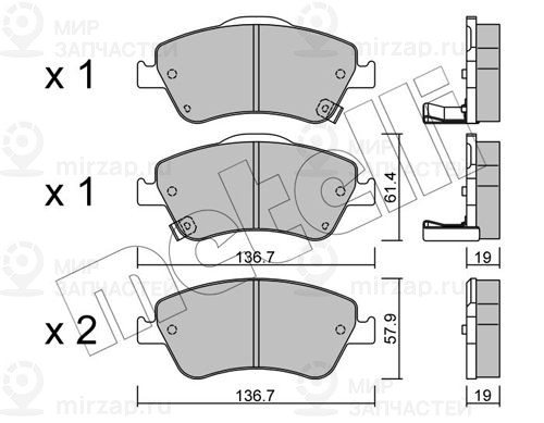 Комплект тормозных колодок, дисковый тормоз METELLI 2207940