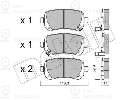 Комплект тормозных колодок, дисковый тормоз METELLI 2208640